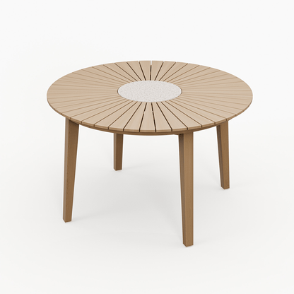 Roma Outdoor 4 Seater Round Bistro Table and Stacking Chairs - Beige - DUSK
