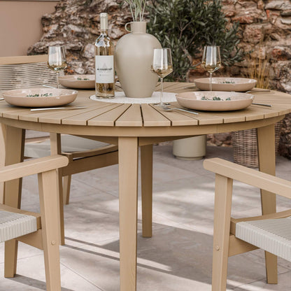 Roma Outdoor 4 Seater Round Bistro Table and Stacking Chairs - Beige - DUSK