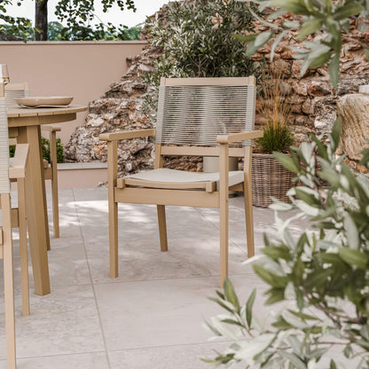 Roma Outdoor 4 Seater Round Bistro Table and Stacking Chairs - Beige - DUSK