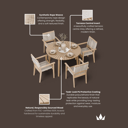 Roma Outdoor 4 Seater Round Bistro Table and Stacking Chairs - Beige - DUSK