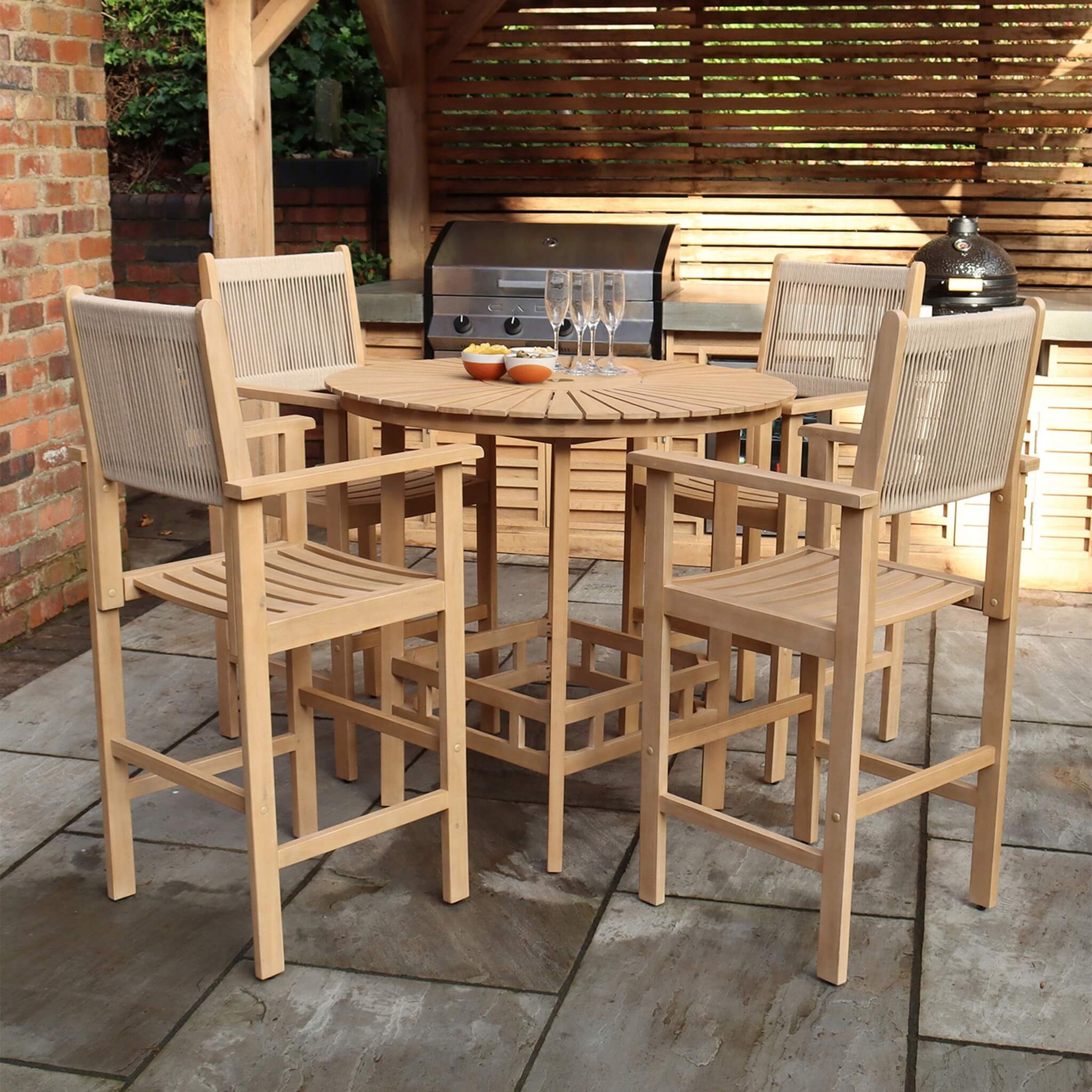 Roma Outdoor 4 Seater Round High Bar Table and Barstools - Beige - DUSK