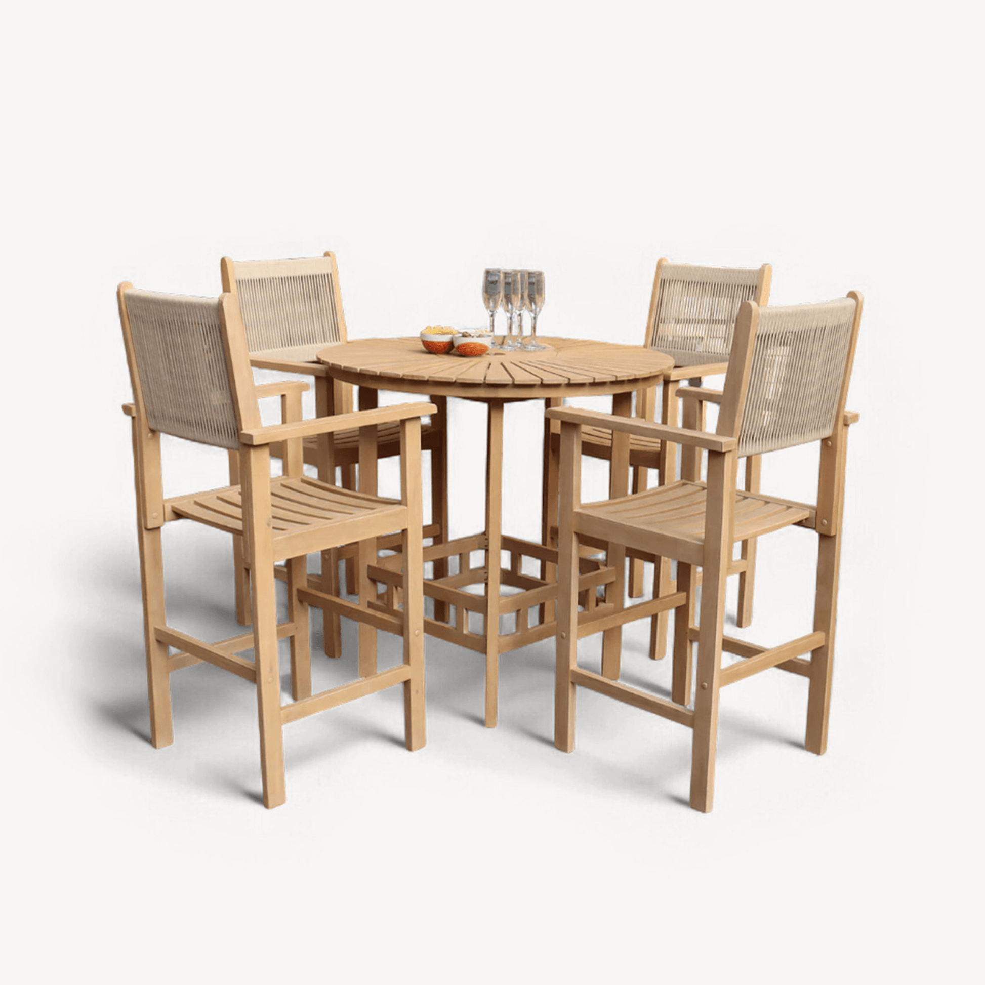 Roma Outdoor 4 Seater Round High Bar Table and Barstools - Beige - DUSK