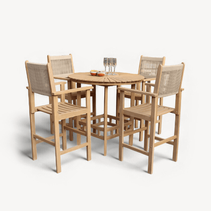 Roma Outdoor 4 Seater Round High Bar Table and Barstools - Beige - DUSK