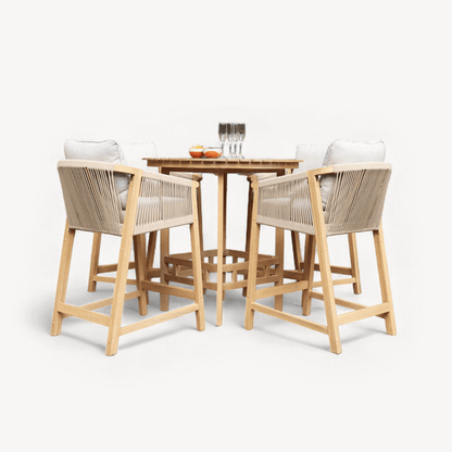 Roma Outdoor 4 Seater Round High Bar Table and Deluxe Barstools - Beige - DUSK