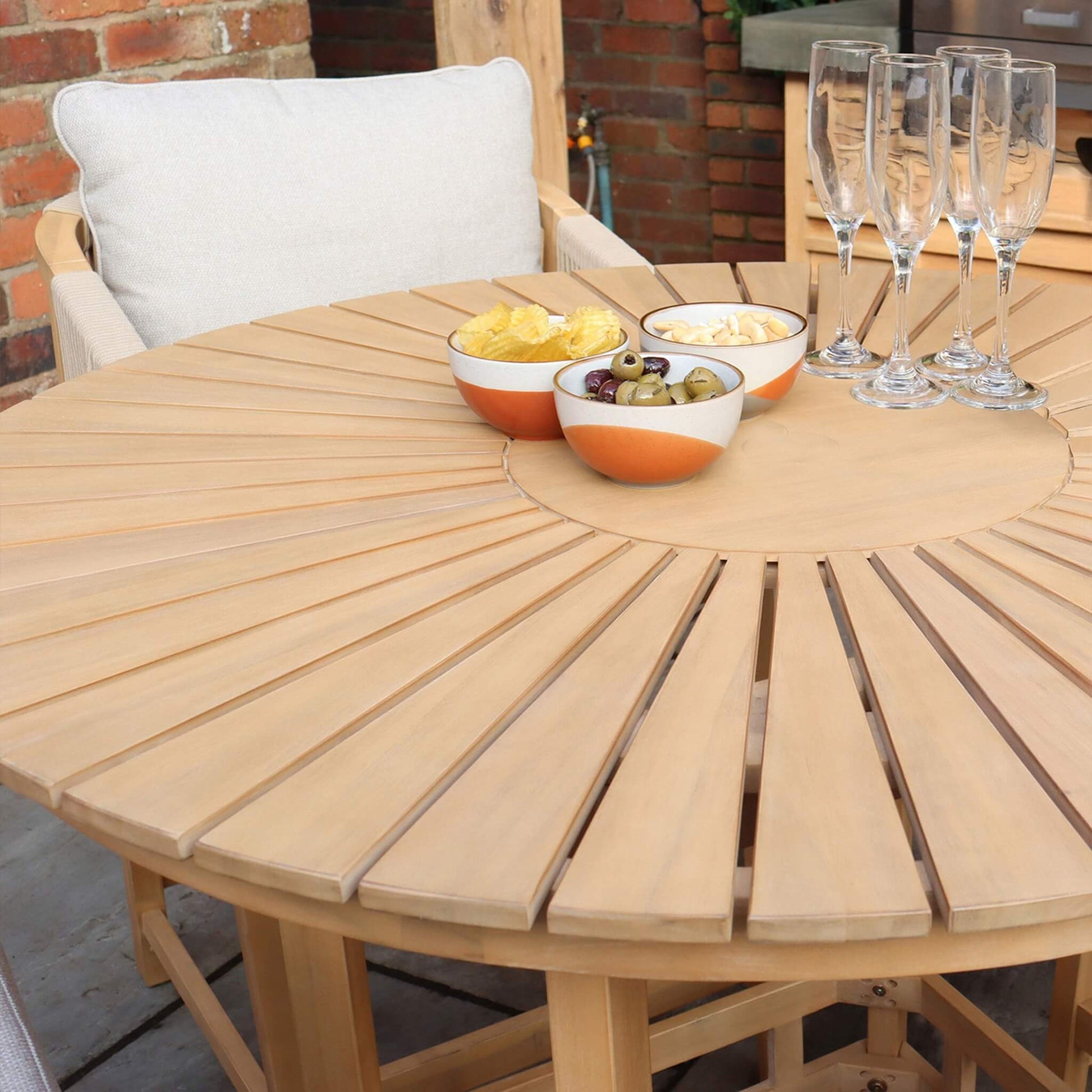 Roma Outdoor 4 Seater Round High Bar Table and Deluxe Barstools - Beige - DUSK