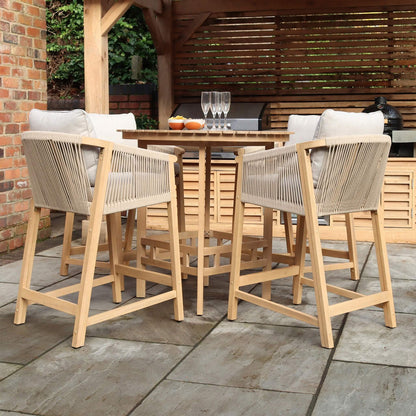 Roma Outdoor 4 Seater Round High Bar Table and Deluxe Barstools - Beige - DUSK
