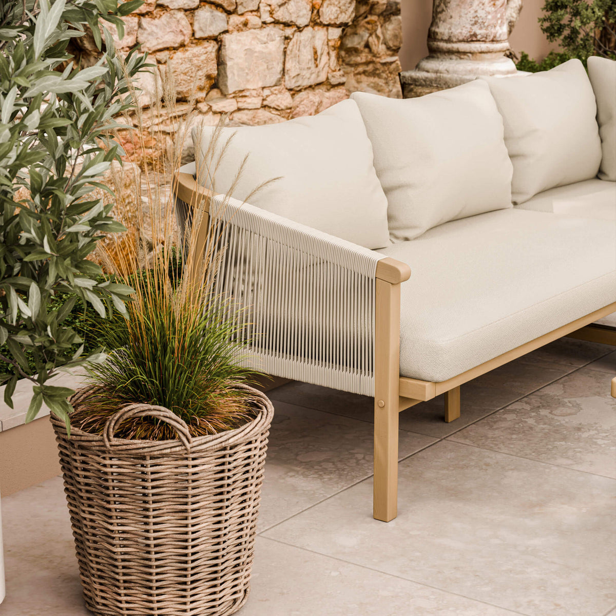 Roma Outdoor 5 Seater Corner Lounge Set with Square Coffee Table - Beige - DUSK
