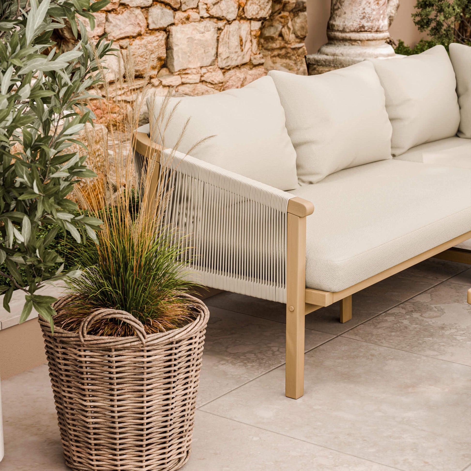 Roma Outdoor 5 Seater Corner Lounge Set with Square Coffee Table - Beige - DUSK