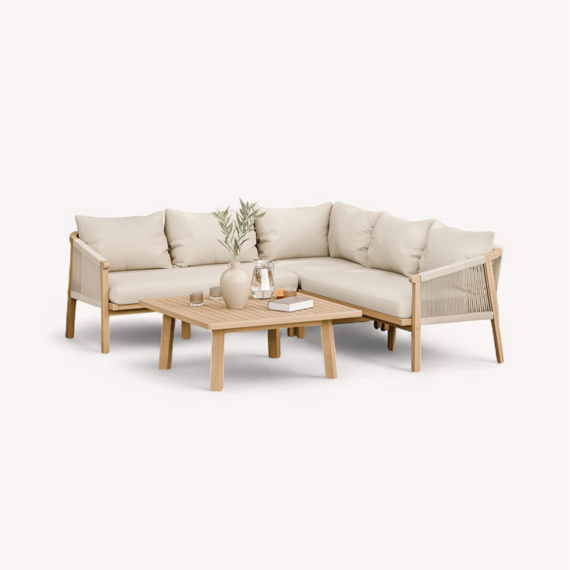 Roma Outdoor 5 Seater Corner Lounge Set with Square Coffee Table - Beige - DUSK
