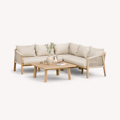 Roma Outdoor 5 Seater Corner Lounge Set with Square Coffee Table - Beige - DUSK