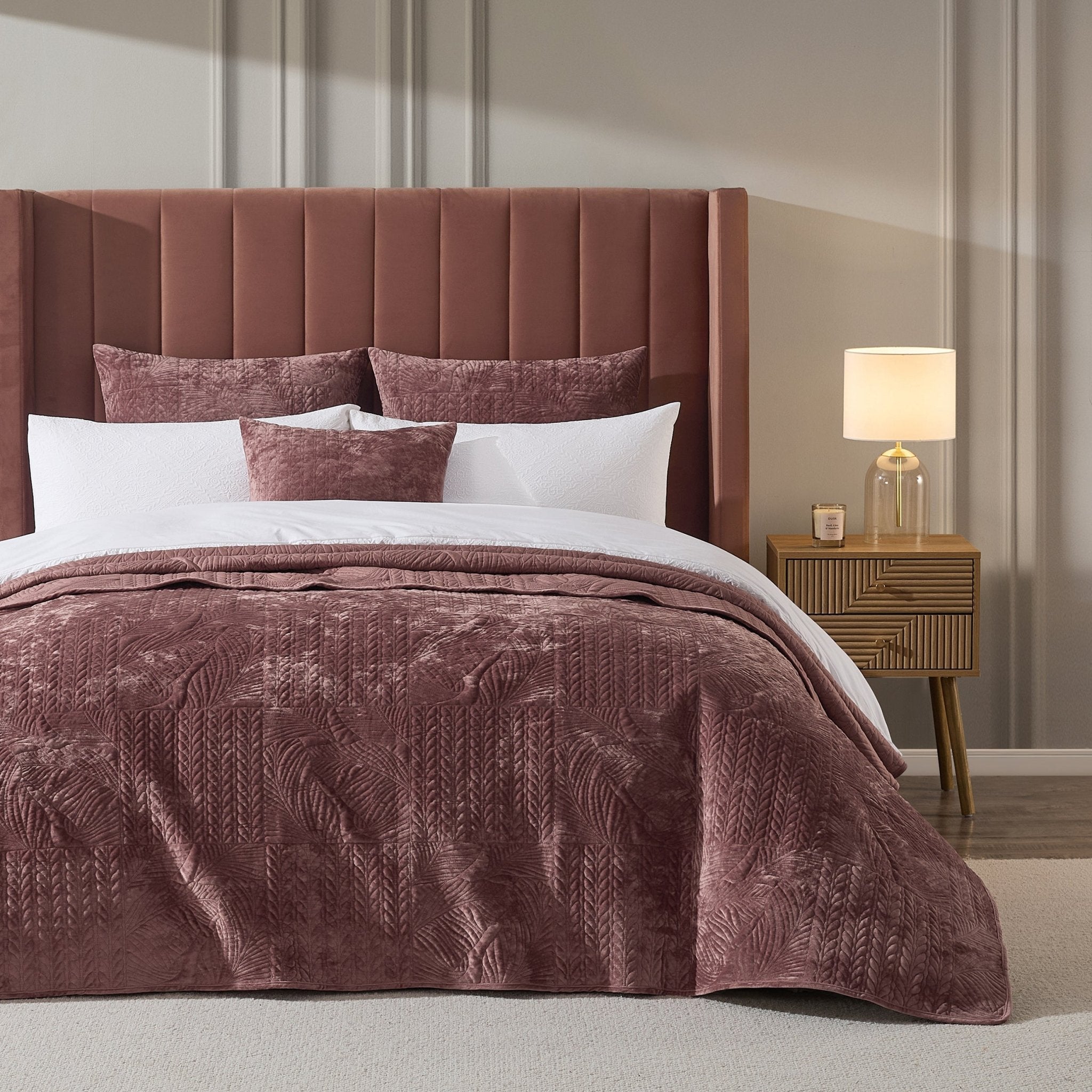Rome Velvet Greek Matelasse Bedspread - Deep Pink - DUSK