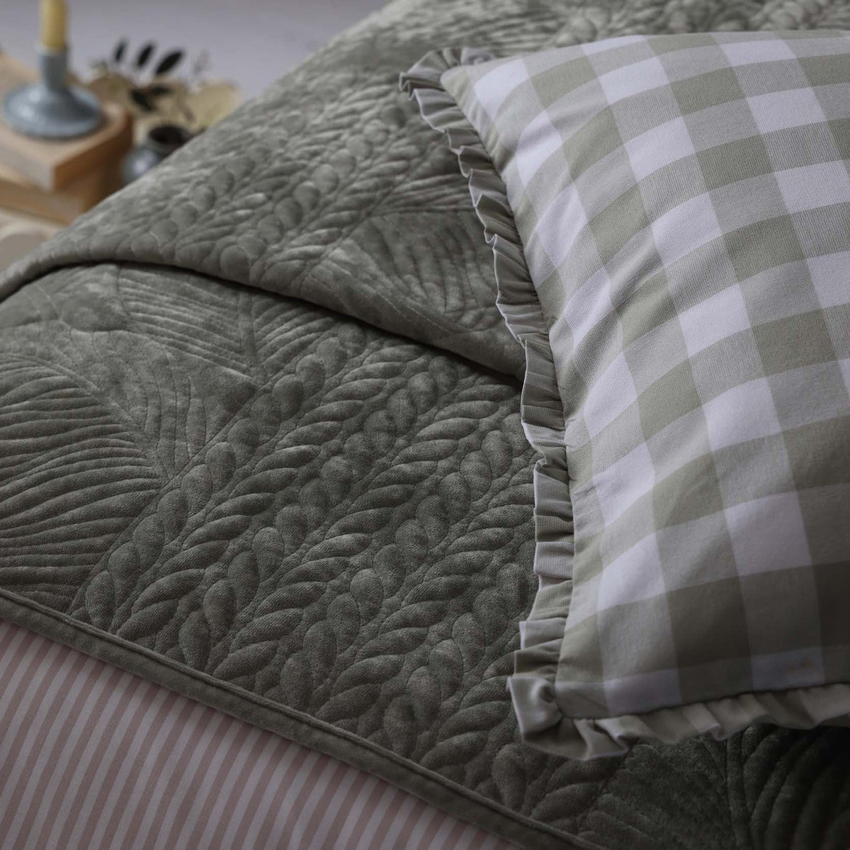 Rome Velvet Greek Matelasse Cushion Cover - Basil - DUSK