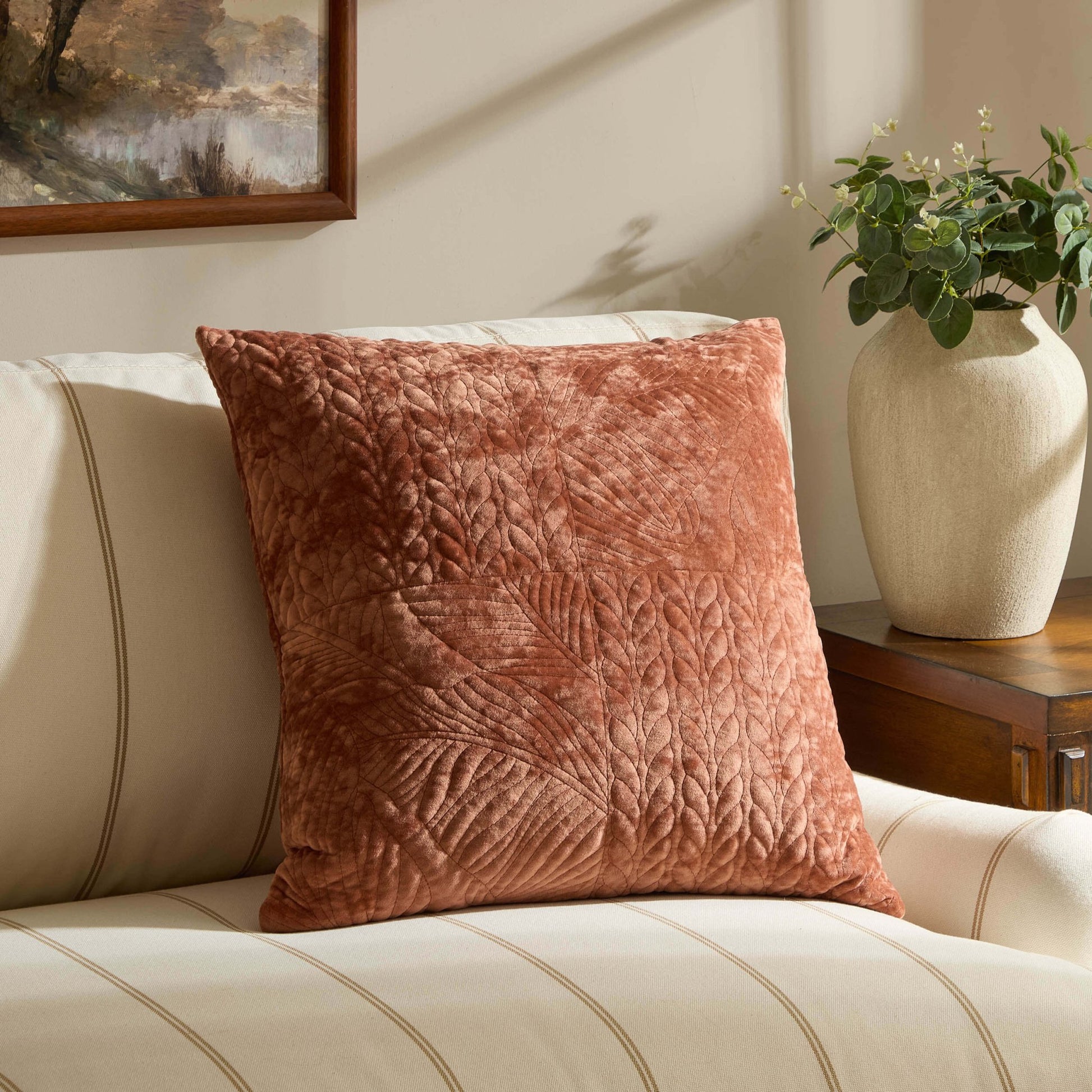 Rome Velvet Greek Matelasse Sofa Cushion Cover - Orange - DUSK