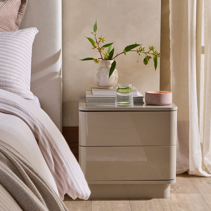 Romilly High Gloss 2 Drawer Bedside Table - Taupe - DUSK