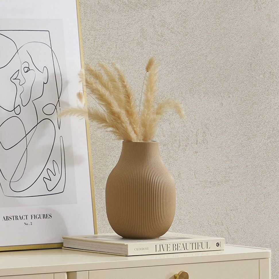 Rose Matt Ribbed Clay Vase - Sand - DUSK