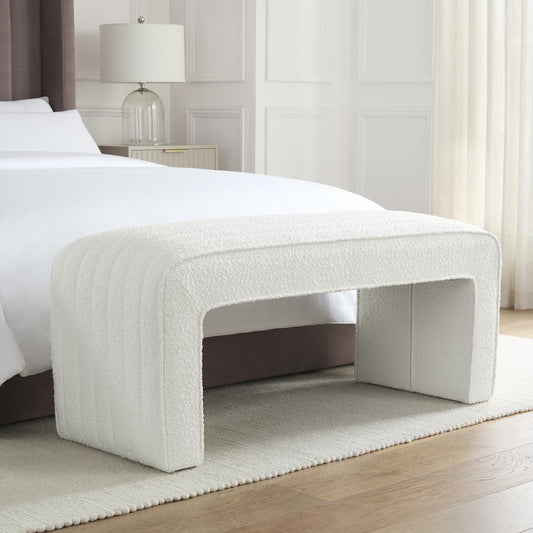 Rosewood Panelled Bench - Boucle Ivory - DUSK