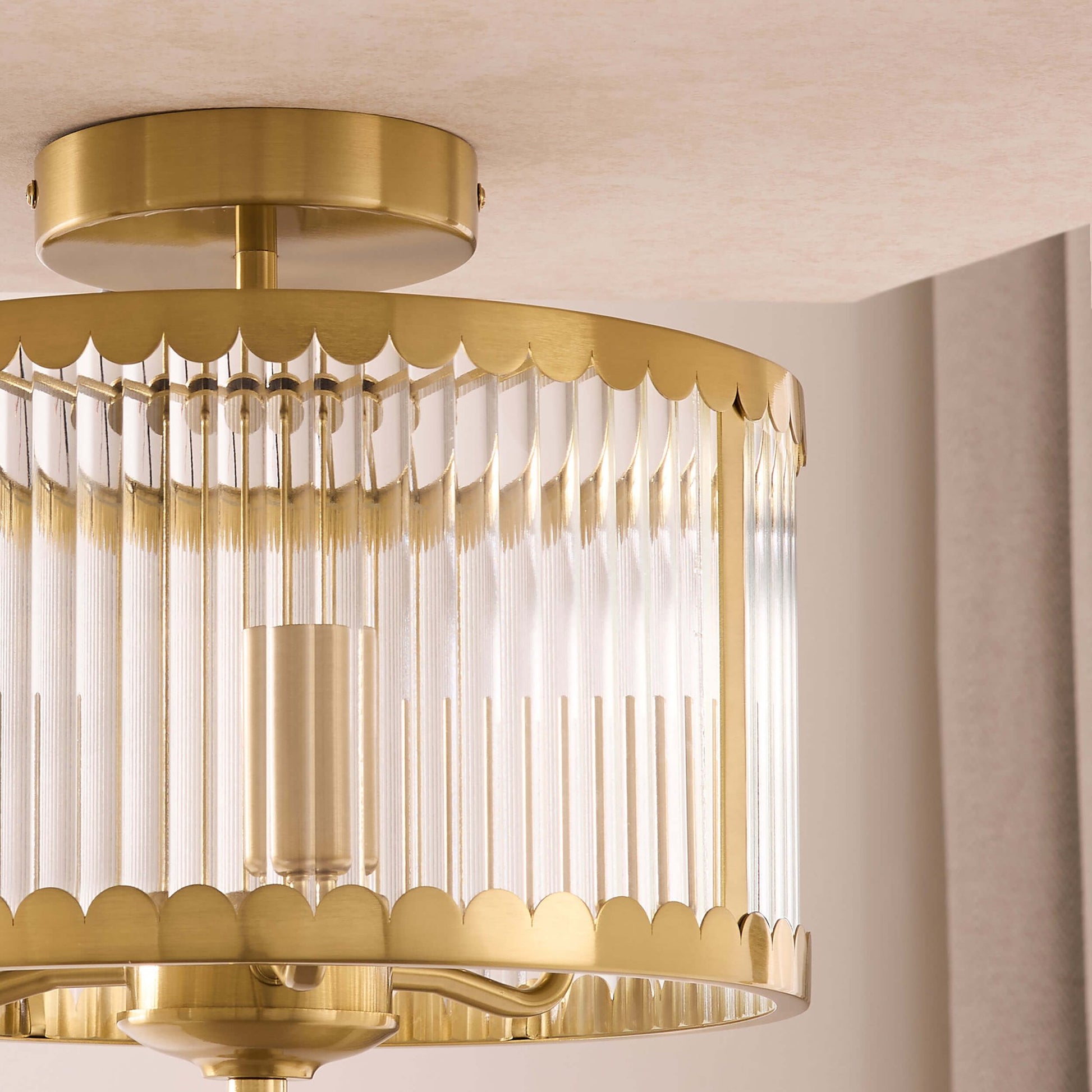 Rosie Glass Scallop Flush Ceiling Light - Gold - DUSK