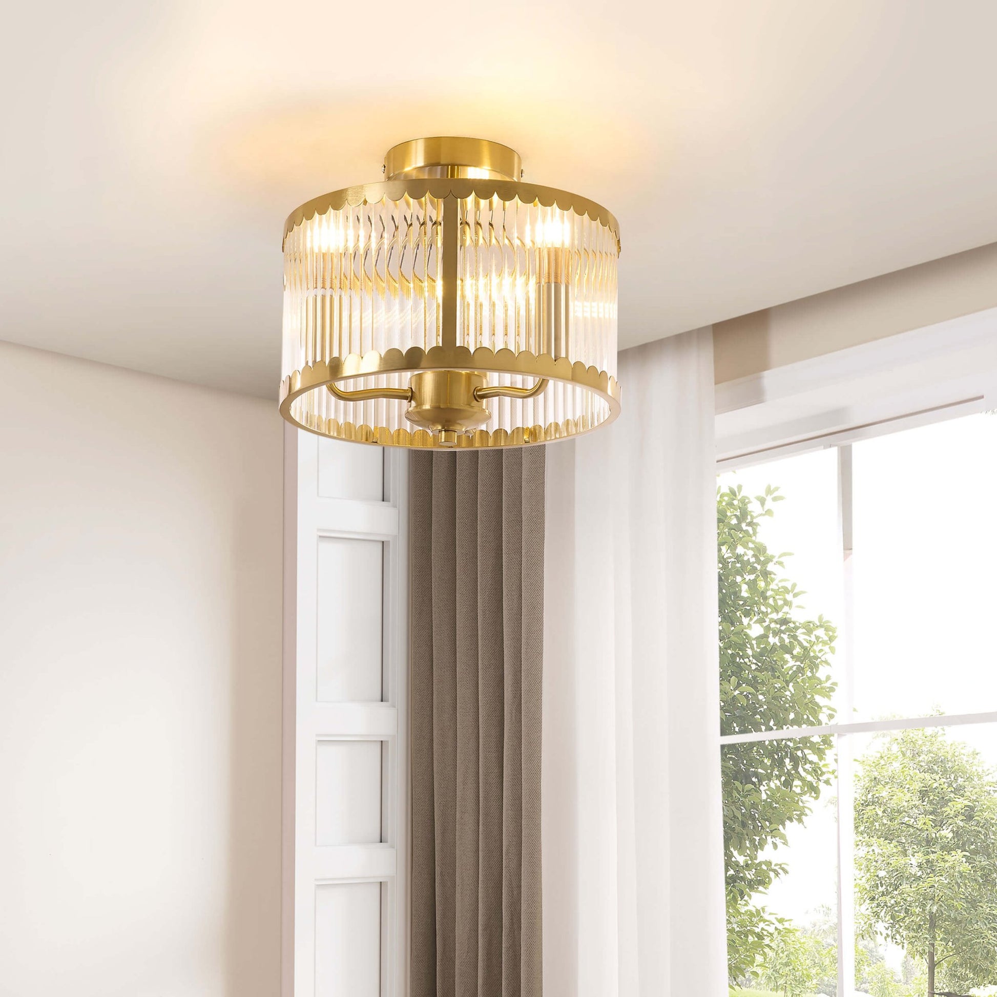 Rosie Glass Scallop Flush Ceiling Light - Gold - DUSK