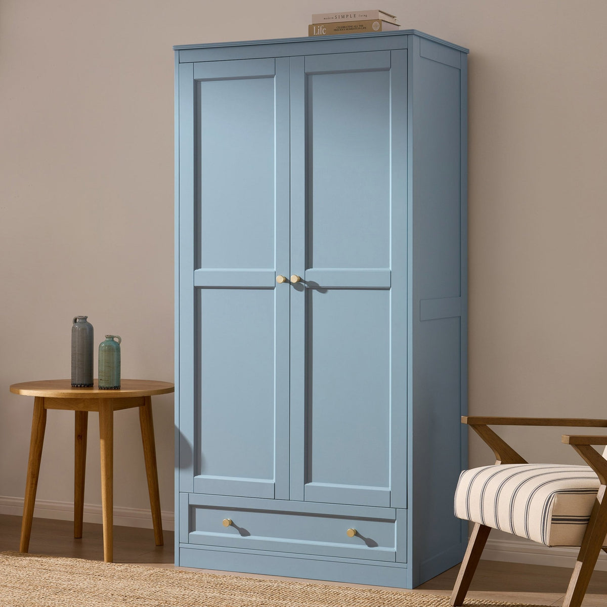 Ruby 2 Door Wardrobe with Drawer - Sky Blue - DUSK