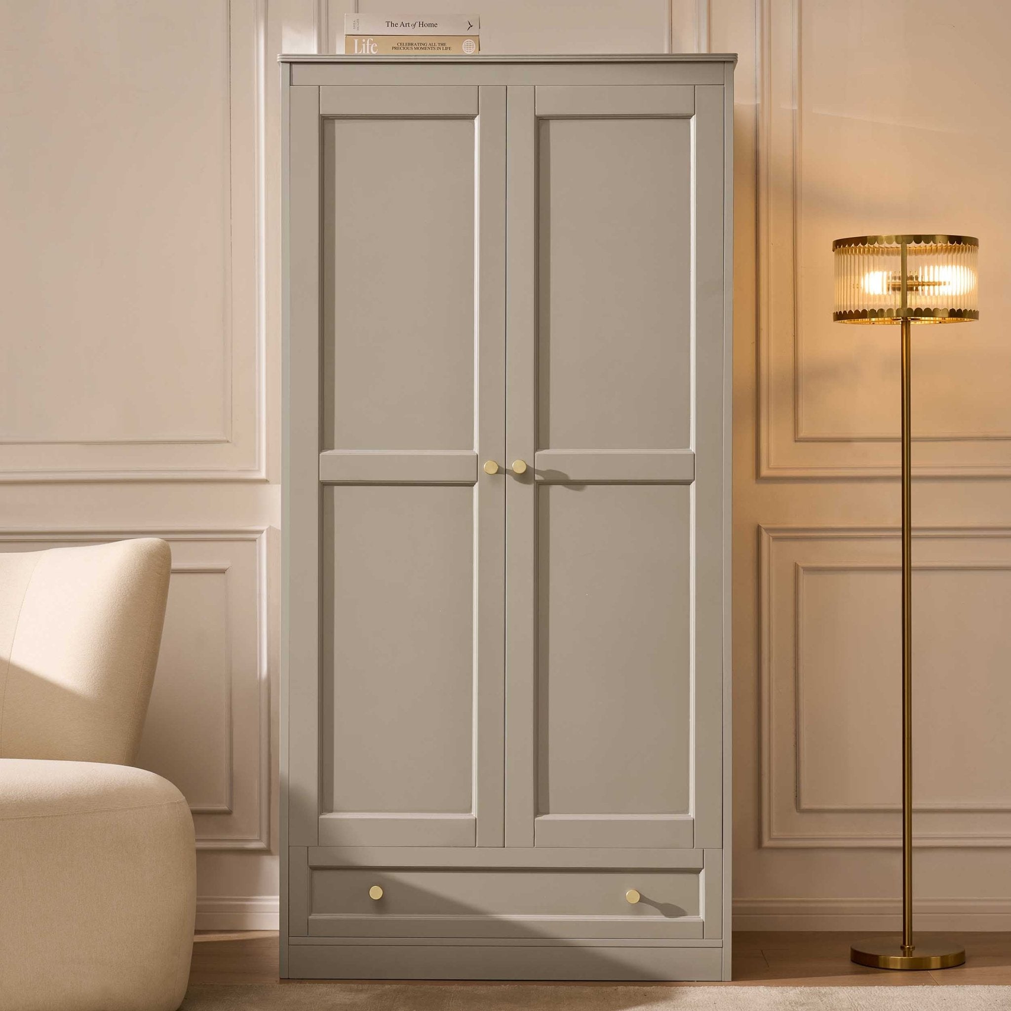 Ruby 2 Door Wardrobe with Drawer - Taupe - DUSK