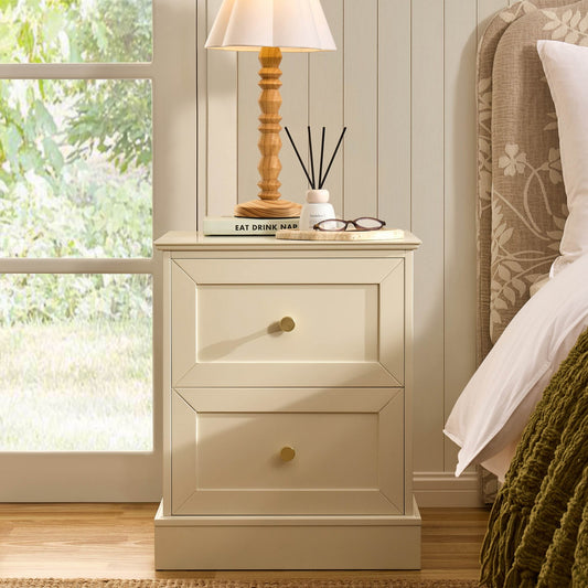 Ruby 2 Drawer Bedside Table - Cream - DUSK