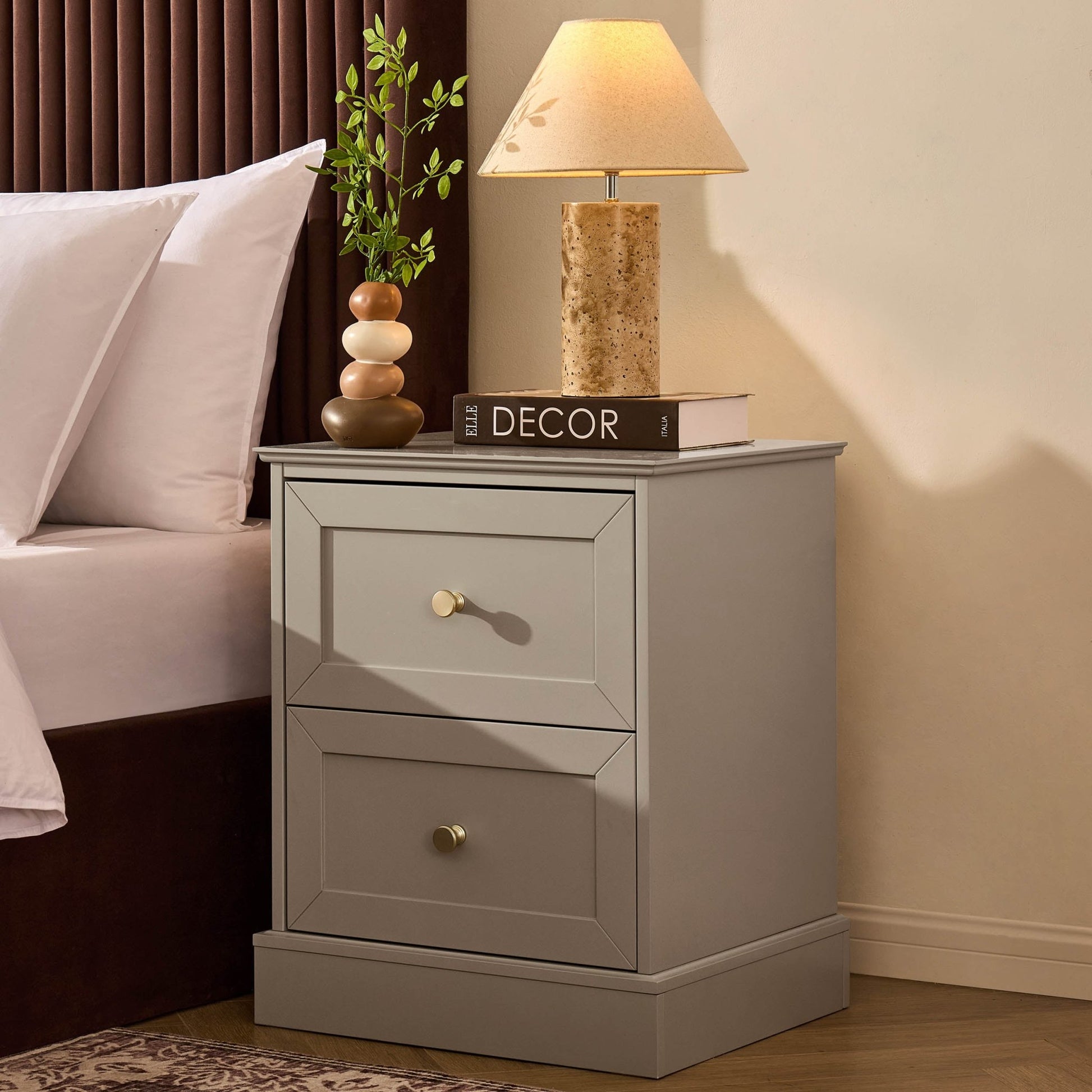 Ruby 2 Drawer Bedside Table - Taupe - DUSK