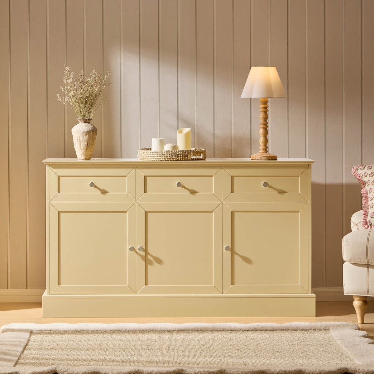 Ruby 3 Door Sideboard with Drawers - Butter Yellow - DUSK