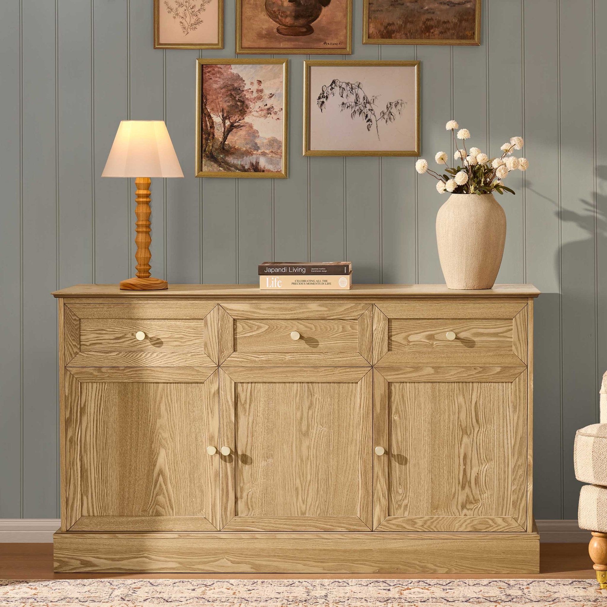 Ruby 3 Door Sideboard with Drawers - Light Wood - DUSK