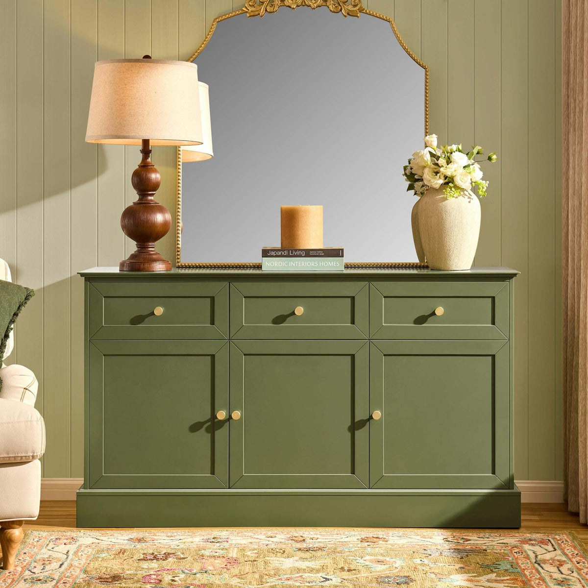 Ruby 3 Door Sideboard with Drawers - Olive - DUSK