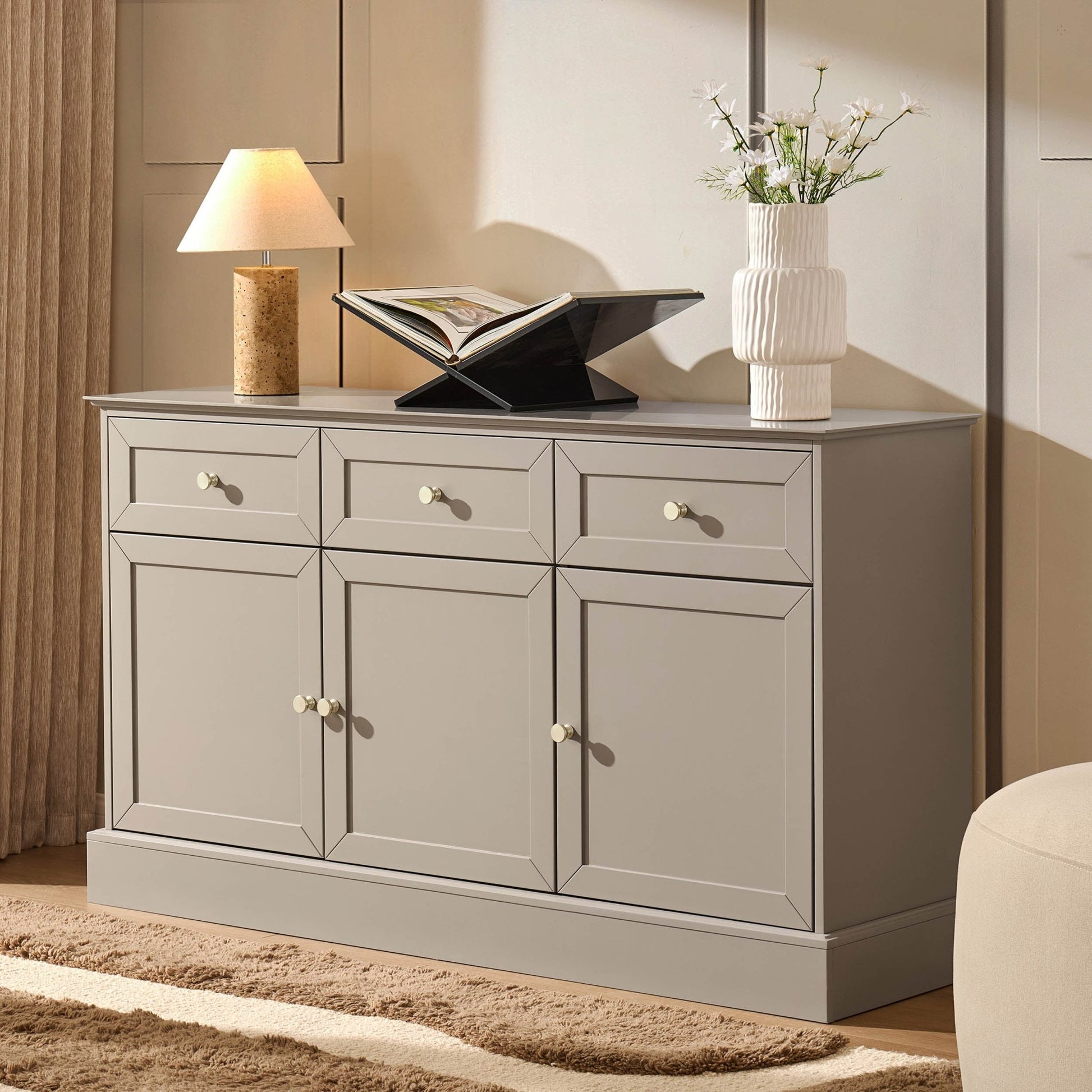 Ruby 3 Door Sideboard with Drawers - Taupe - DUSK