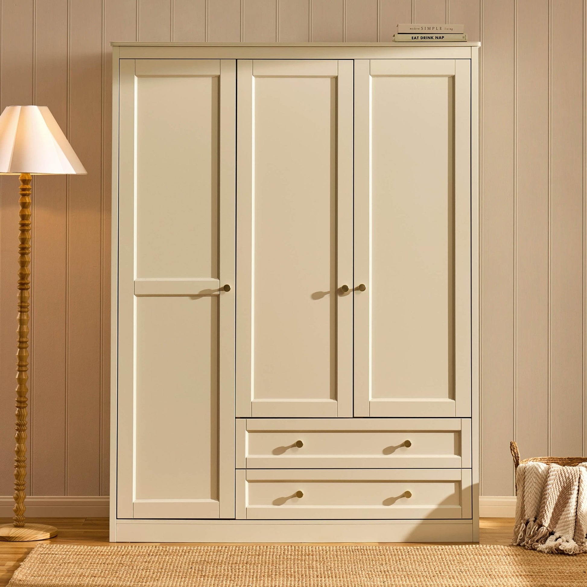 Ruby 3 Door Wardrobe with Drawers - Cream - DUSK