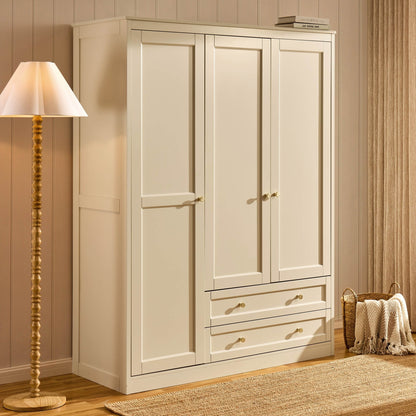 Ruby 3 Door Wardrobe with Drawers - Cream - DUSK