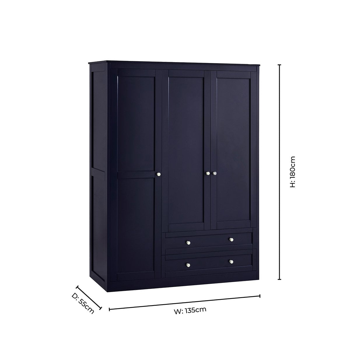 Ruby 3 Door Wardrobe with Drawers - Midnight - DUSK