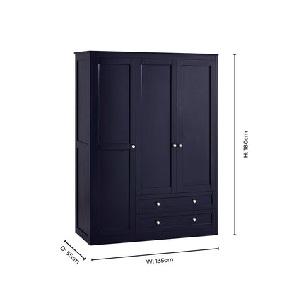 Ruby 3 Door Wardrobe with Drawers - Midnight - DUSK