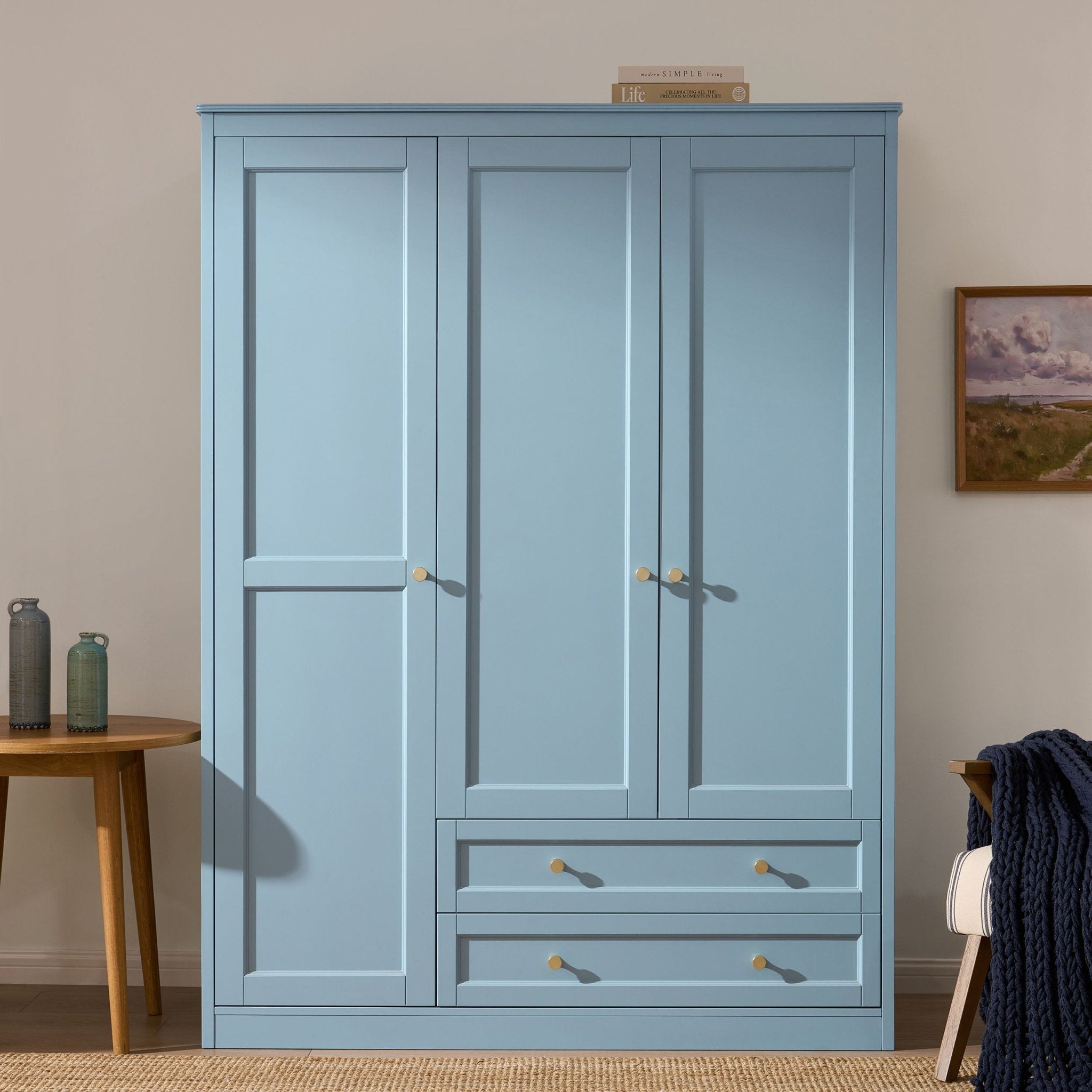 Ruby 3 Door Wardrobe with Drawers - Sky Blue - DUSK