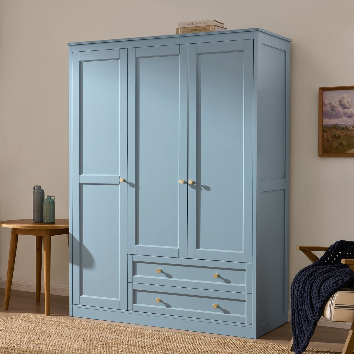 Ruby 3 Door Wardrobe with Drawers - Sky Blue - DUSK