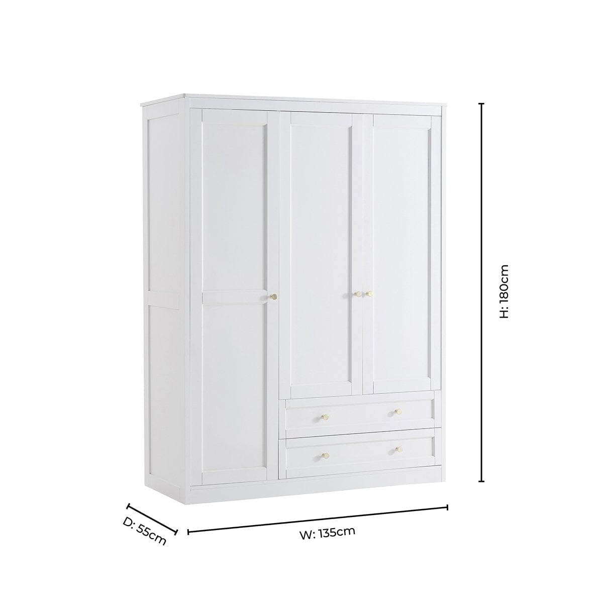 Ruby 3 Door Wardrobe with Drawers - Warm White - DUSK
