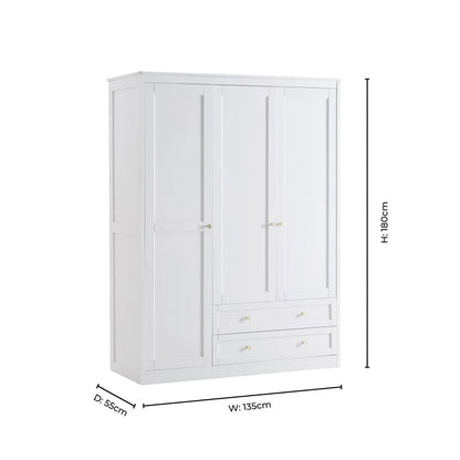 Ruby 3 Door Wardrobe with Drawers - Warm White - DUSK