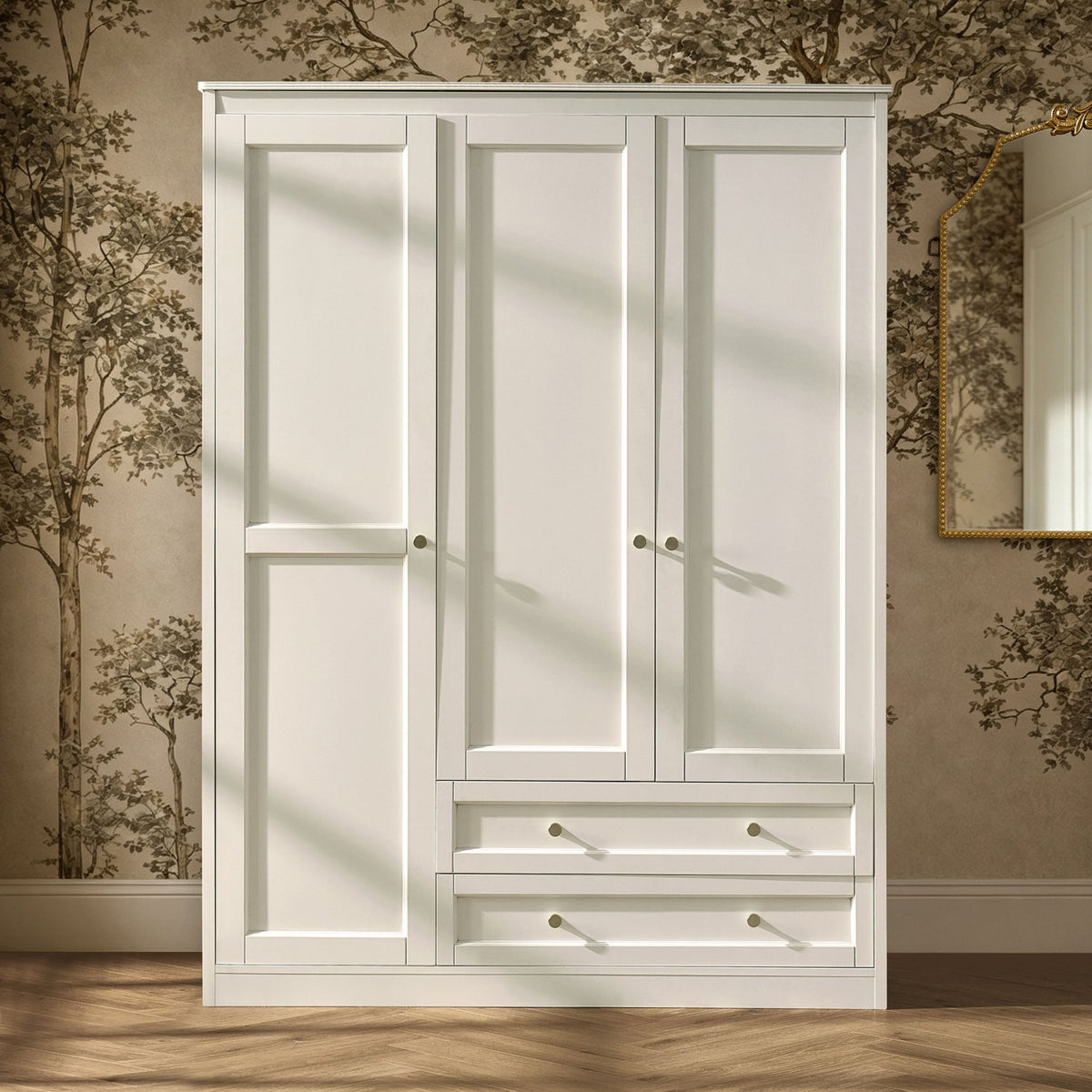 Ruby 3 Door Wardrobe with Drawers - Warm White - DUSK