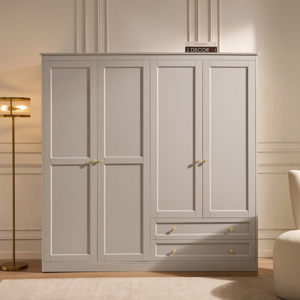 Ruby 4 Door Wardrobe with Drawers - Taupe - DUSK