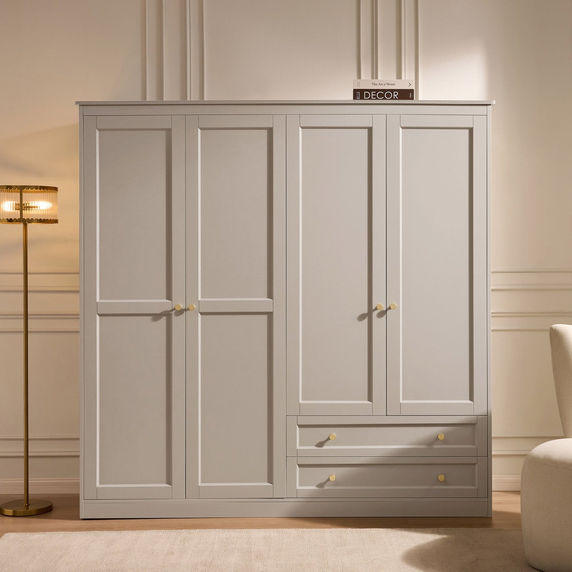 Ruby 4 Door Wardrobe with Drawers - Taupe - DUSK