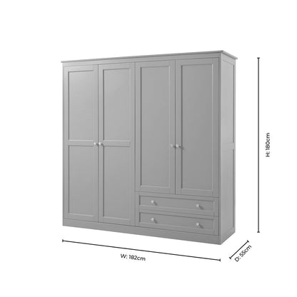 Ruby 4 Door Wardrobe with Drawers - Taupe - DUSK