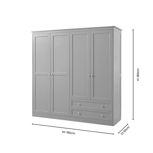 Ruby 4 Door Wardrobe with Drawers - Taupe - DUSK