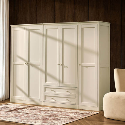 Ruby 5 Door Wardrobe with Drawers - Cream - DUSK