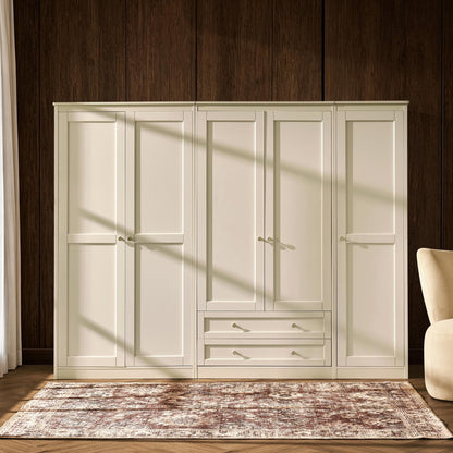 Ruby 5 Door Wardrobe with Drawers - Cream - DUSK