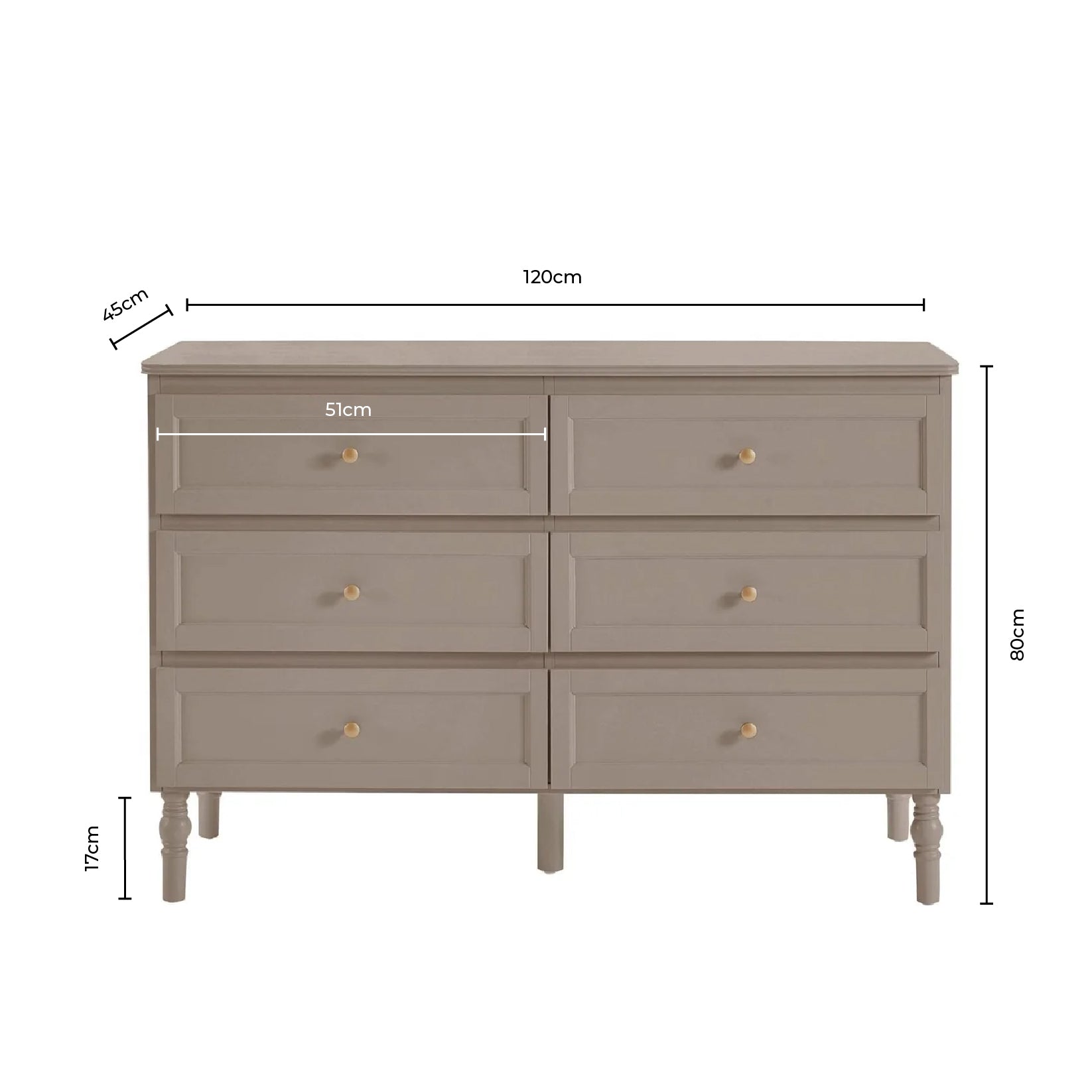 Ruby 6 Drawer Chest - Stone Grey - DUSK