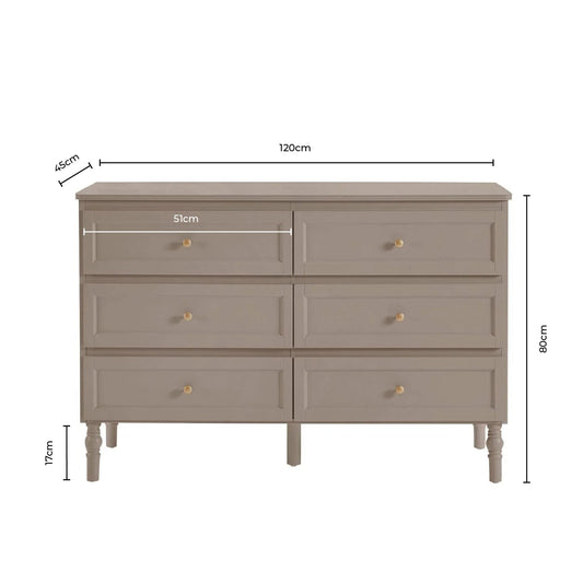 Ruby 6 Drawer Chest - Washed Stone - DUSK