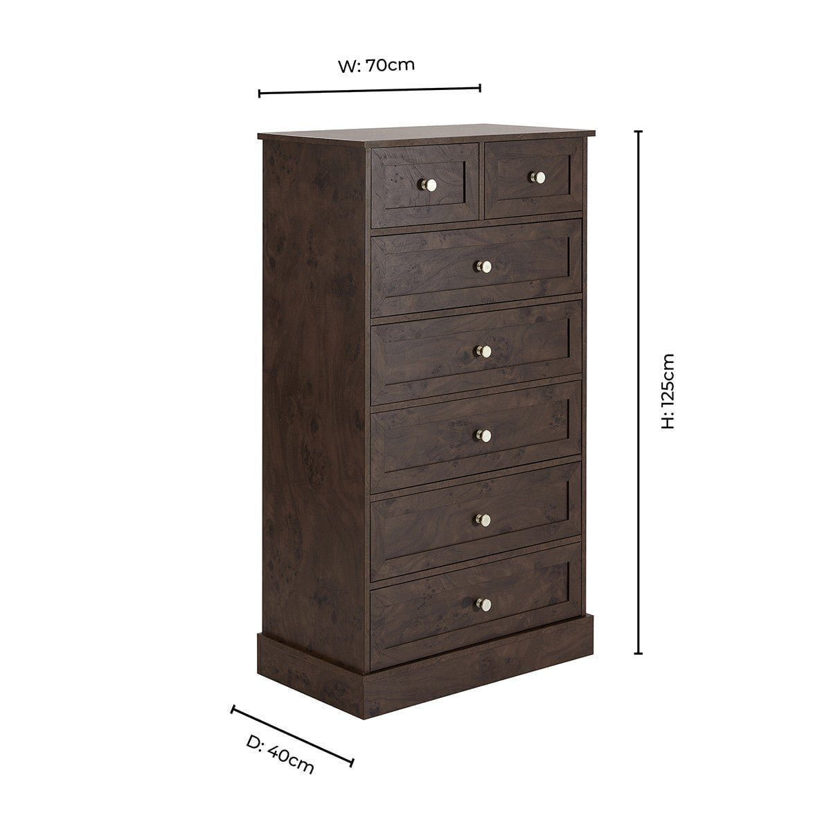 Ruby 7 Drawer Tall Chest - Dark Burl Effect - DUSK