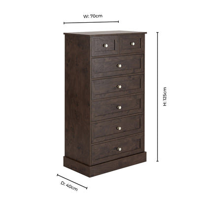 Ruby 7 Drawer Tall Chest - Dark Burl Effect - DUSK