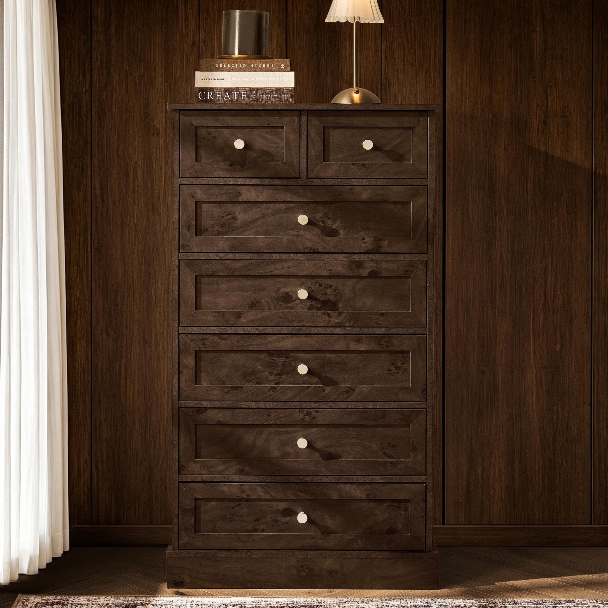 Ruby 7 Drawer Tall Chest - Dark Burl Effect - DUSK